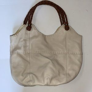 THE SAK Cream Pebbled Leather Hobo Shoulder Bag with Braided Straps
